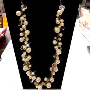 Pearl+crystal drops long necklace